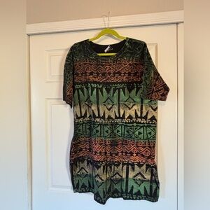 Geometric Patterned Green and Orange Midi Dress